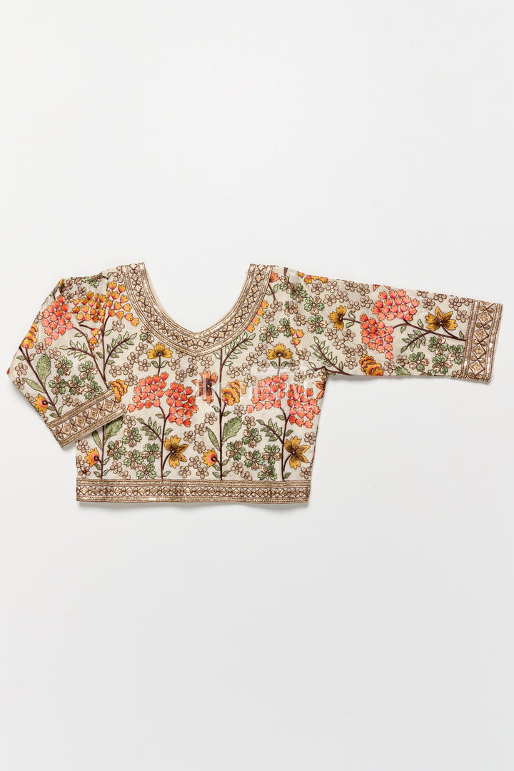 Girls Floral Silk Lehenga Choli with Embroidered Yoke for Festive Wear