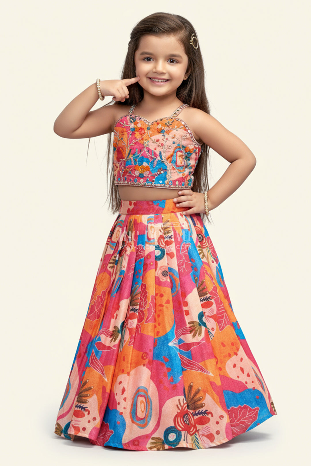 Lehenga Choli for Girls with Embroidered Blouse and Dupatta