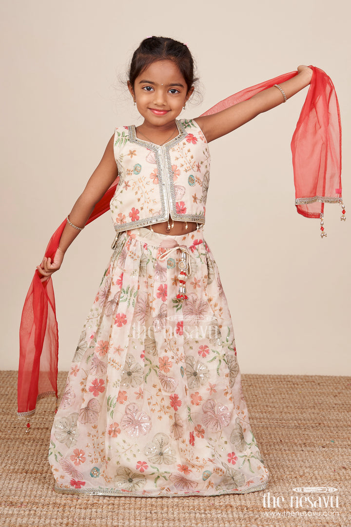 Girls Half White Georgette Lehenga Choli with Sequin Embroidery for Festive Occasions