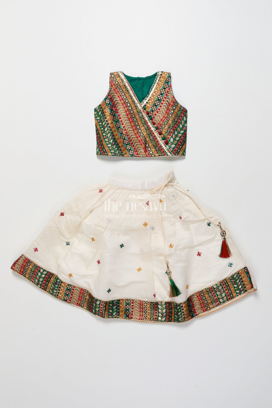 Girls Georgette Lehenga Choli with Embroidered Blouse and Festive Tassels