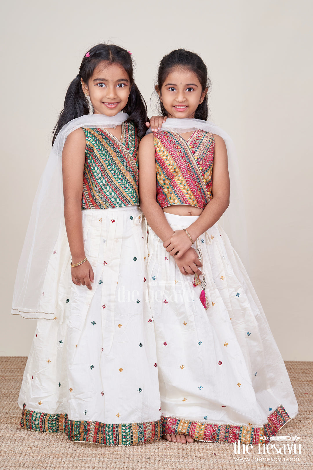 Girls Georgette Lehenga Choli with Embroidered Blouse and Festive Tassels