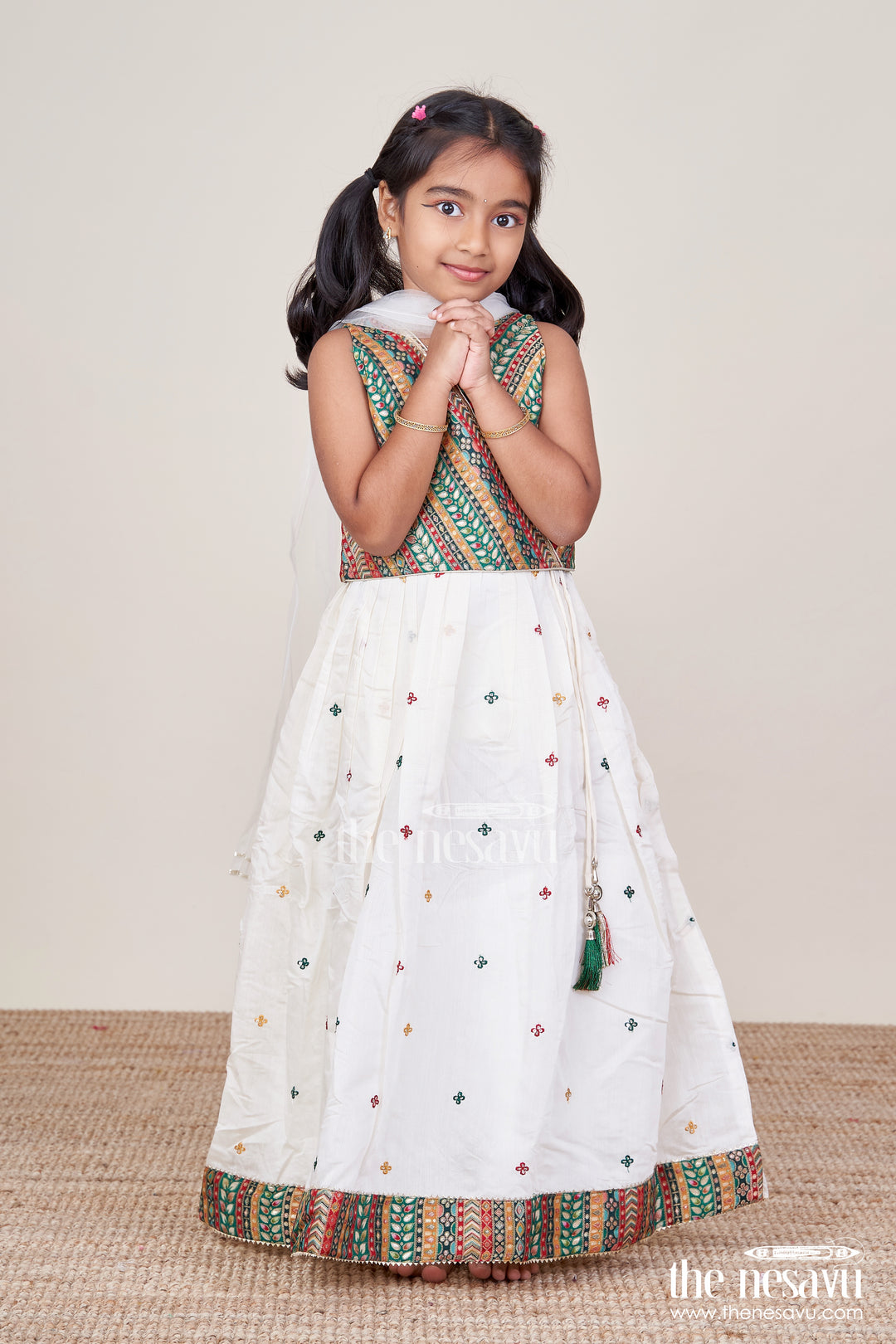 Girls Georgette Lehenga Choli with Embroidered Blouse and Festive Tassels