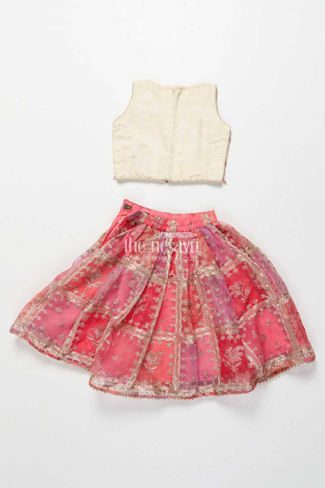 Girls Viscose Silk Lehenga Choli with Embroidered Yoke and Festive Design