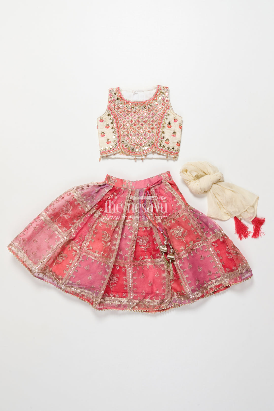 Girls Viscose Silk Lehenga Choli with Embroidered Yoke and Festive Design