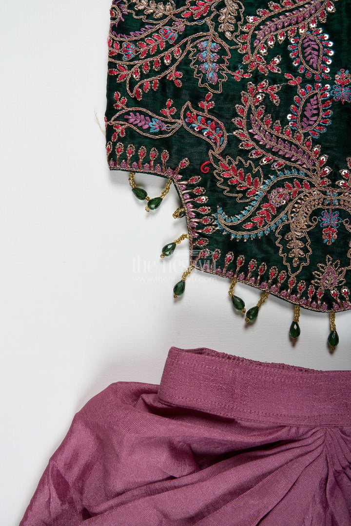 Girls Lehenga Choli with Embroidered Blouse and Mocca Skirt