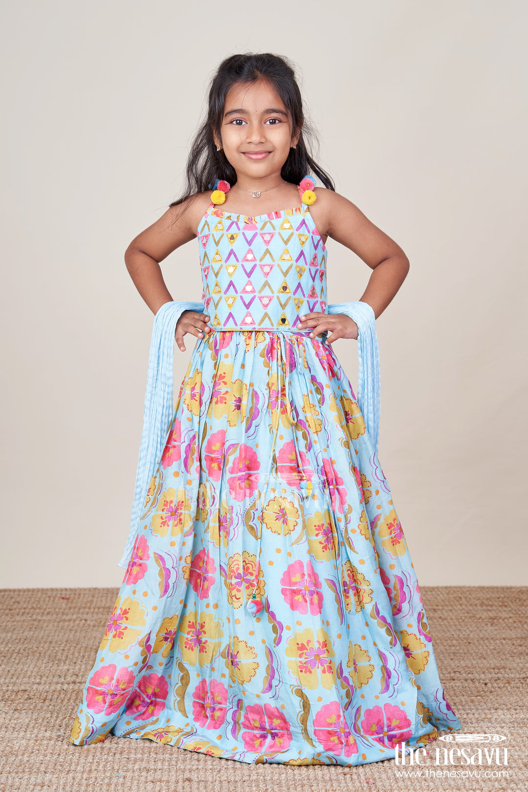 Girls Printed Lehenga Choli Set with Matching Dupatta for Celebrations