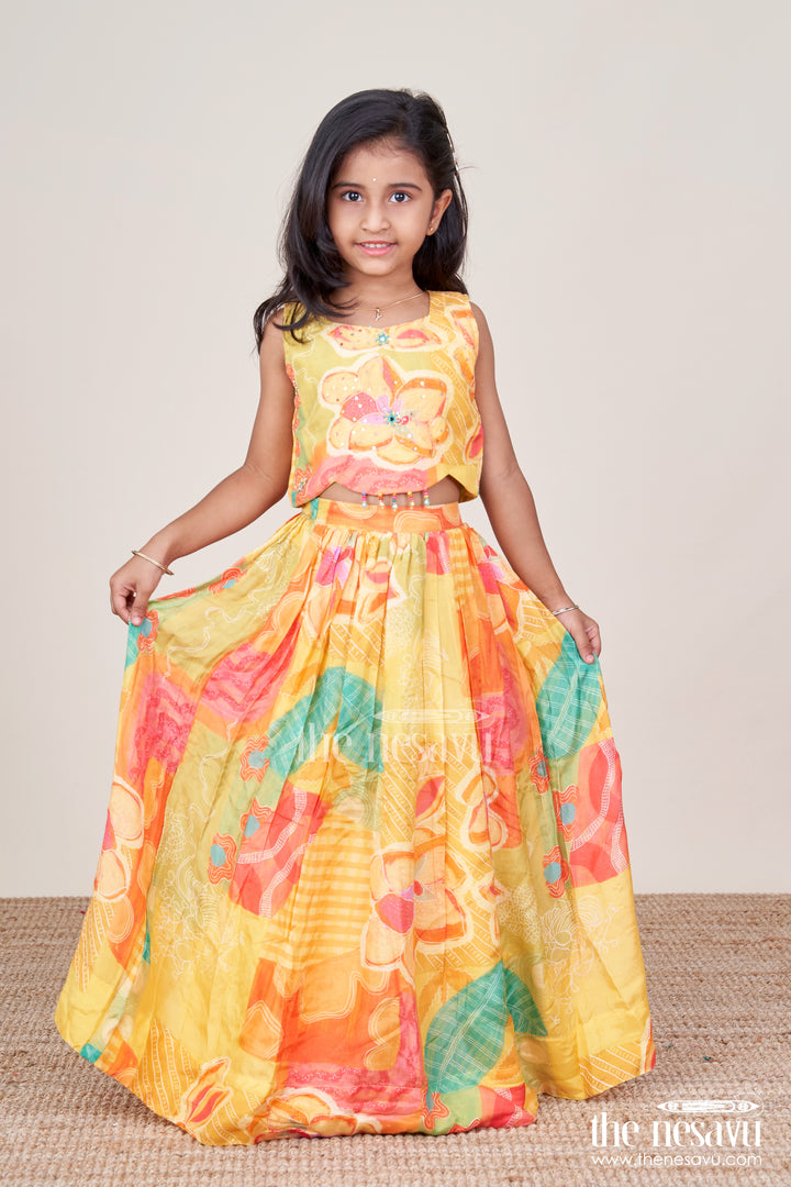 Girls Digital Print Lehenga Choli in Muslin Silk for Festivals and School Events