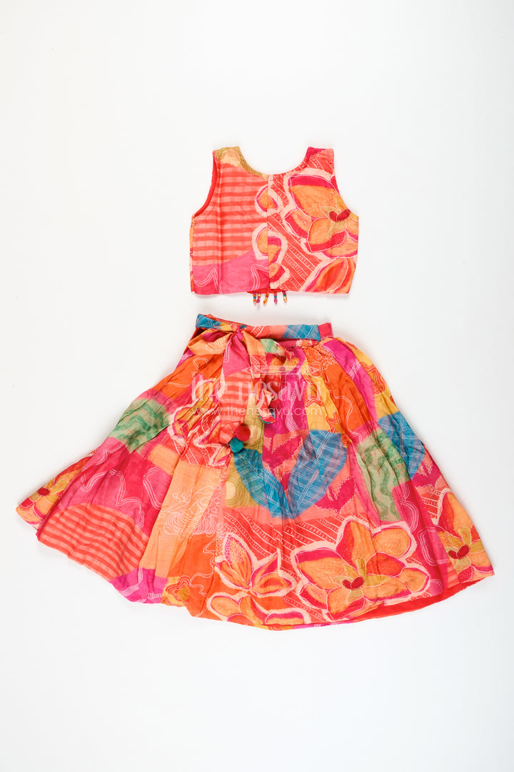 Muslin silk lehenga choli for girls with vibrant print for festive dressing