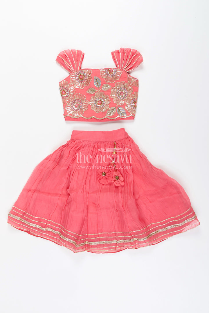 Girls lehenga choli set with embroidered blouse for festive functions