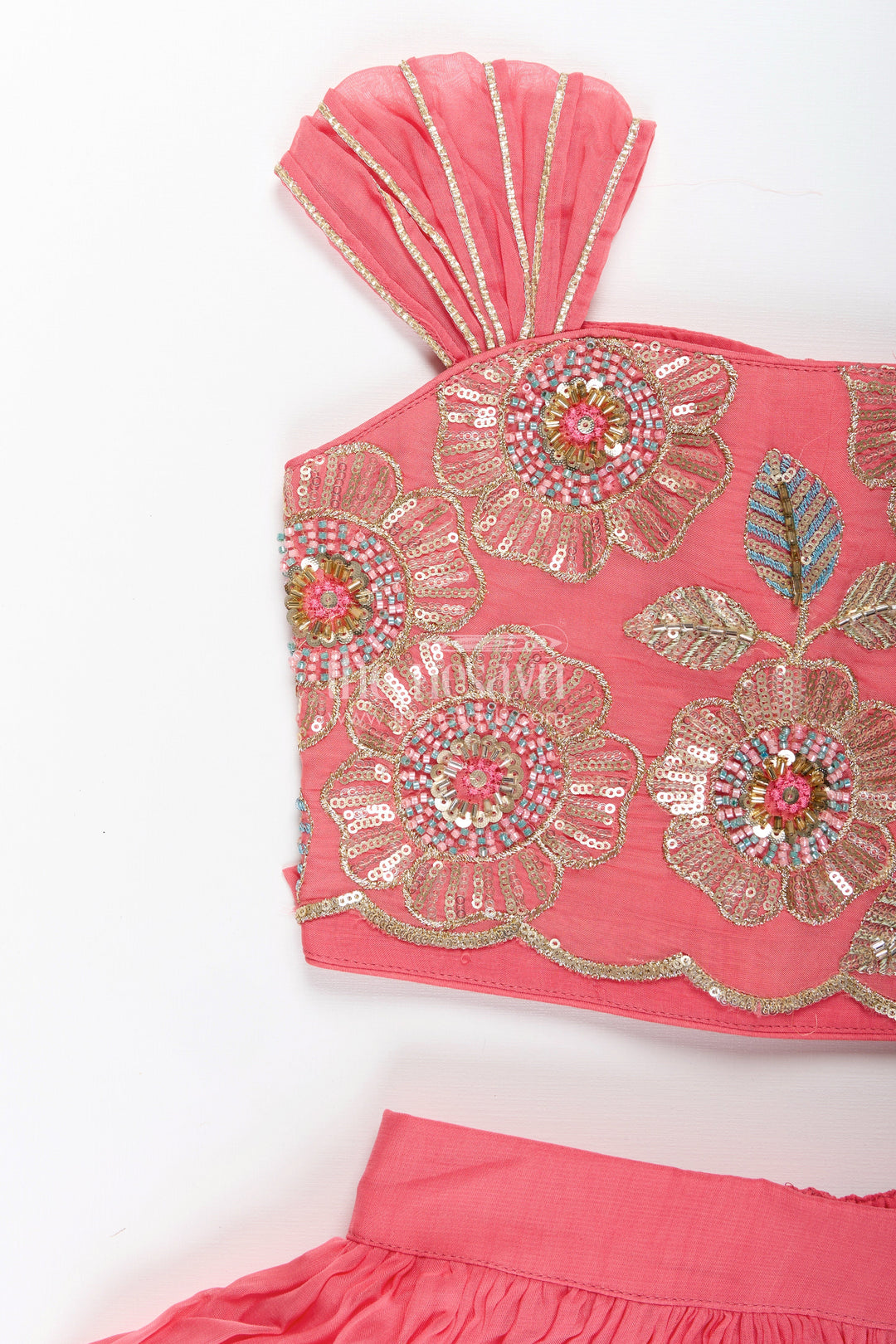 Girls lehenga choli set with embroidered blouse for festive functions