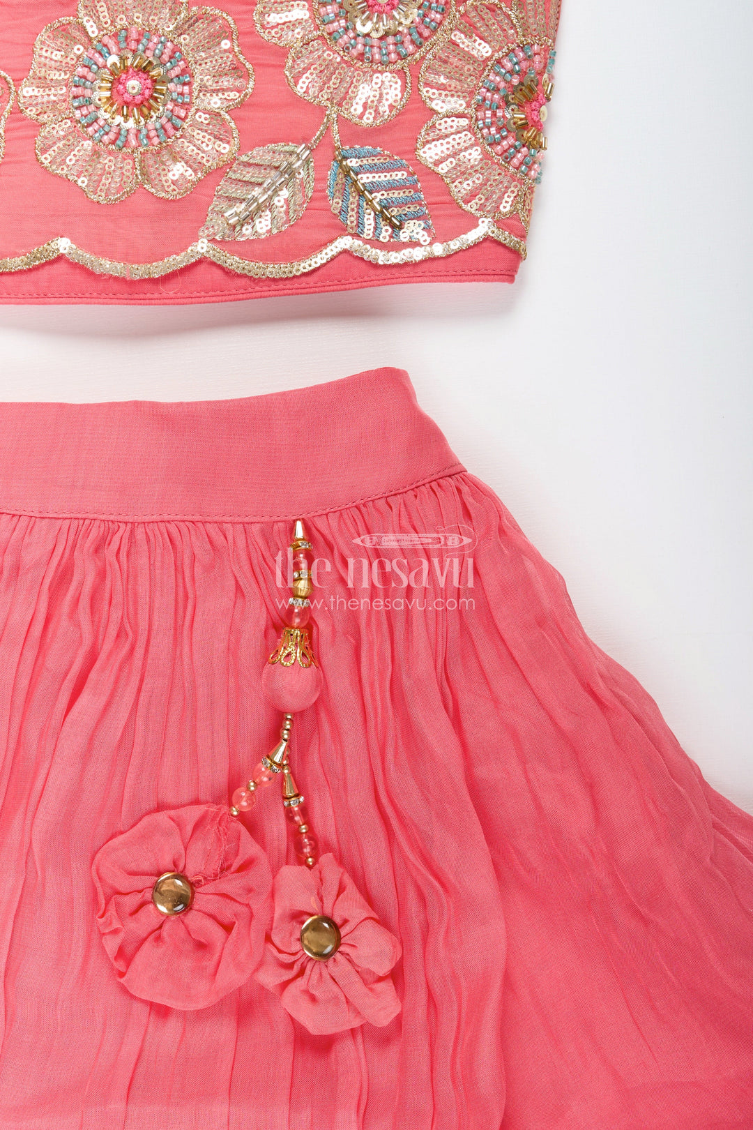 Girls lehenga choli set with embroidered blouse for festive functions