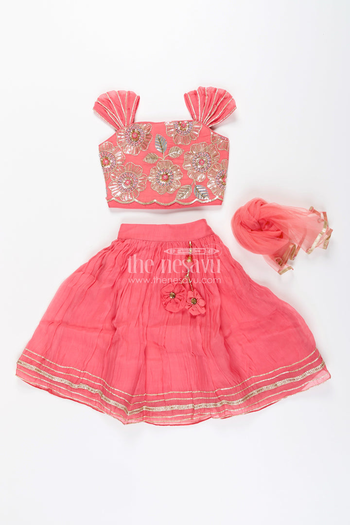 Girls lehenga choli set with embroidered blouse for festive functions