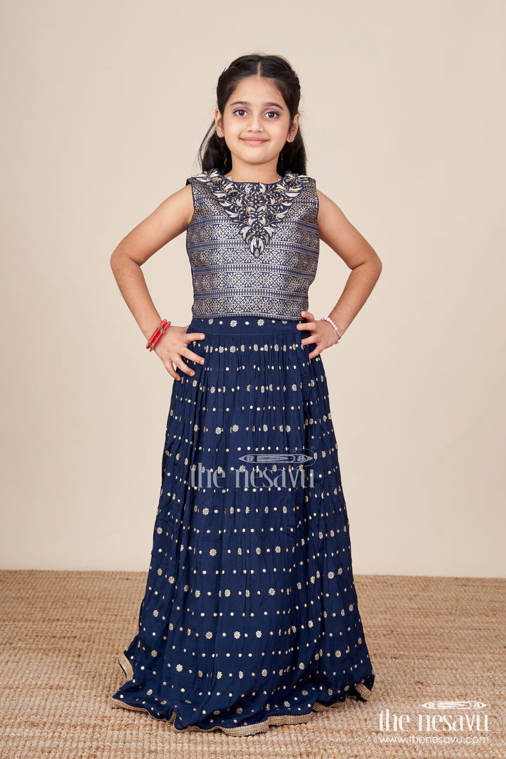 Girls Navy Blue Georgette Lehenga Choli with Embroidered Yoke for Weddings