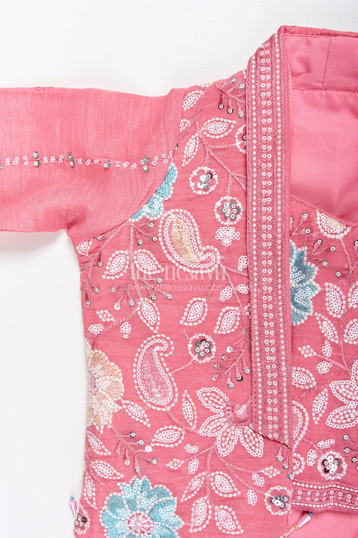 Girls lehenga choli set with embroidered jacket for wedding functions