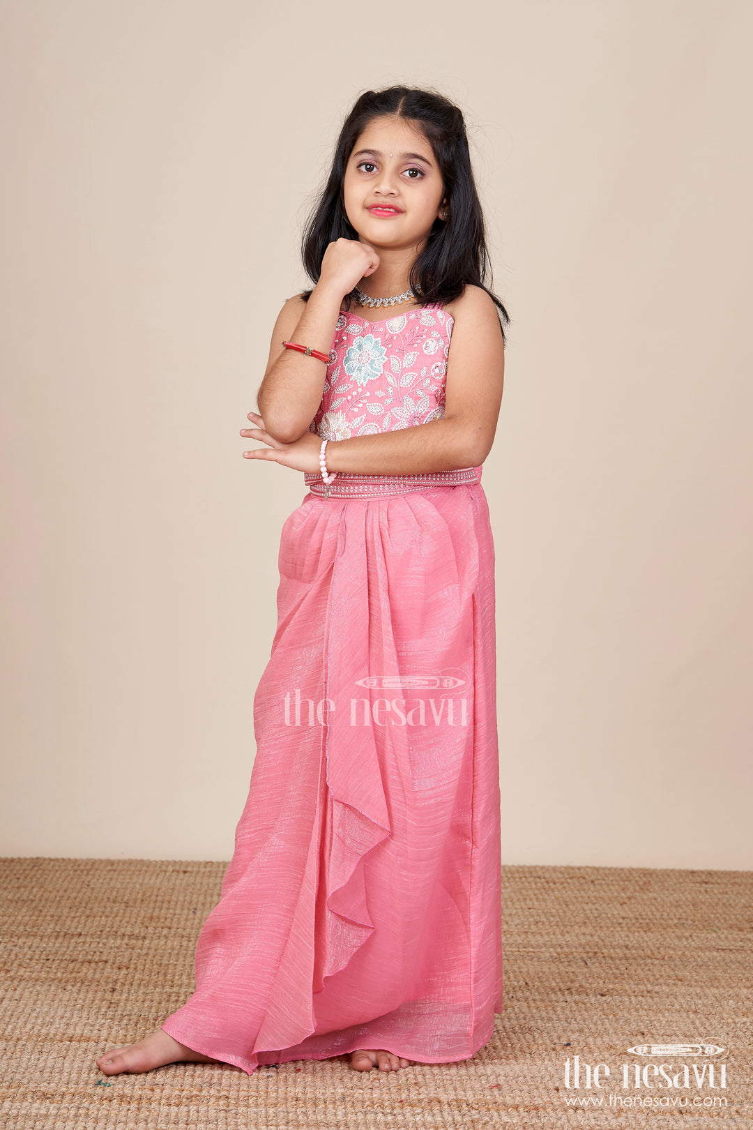 Girls Lehenga Choli Set with Embroidered Jacket for Wedding Functions
