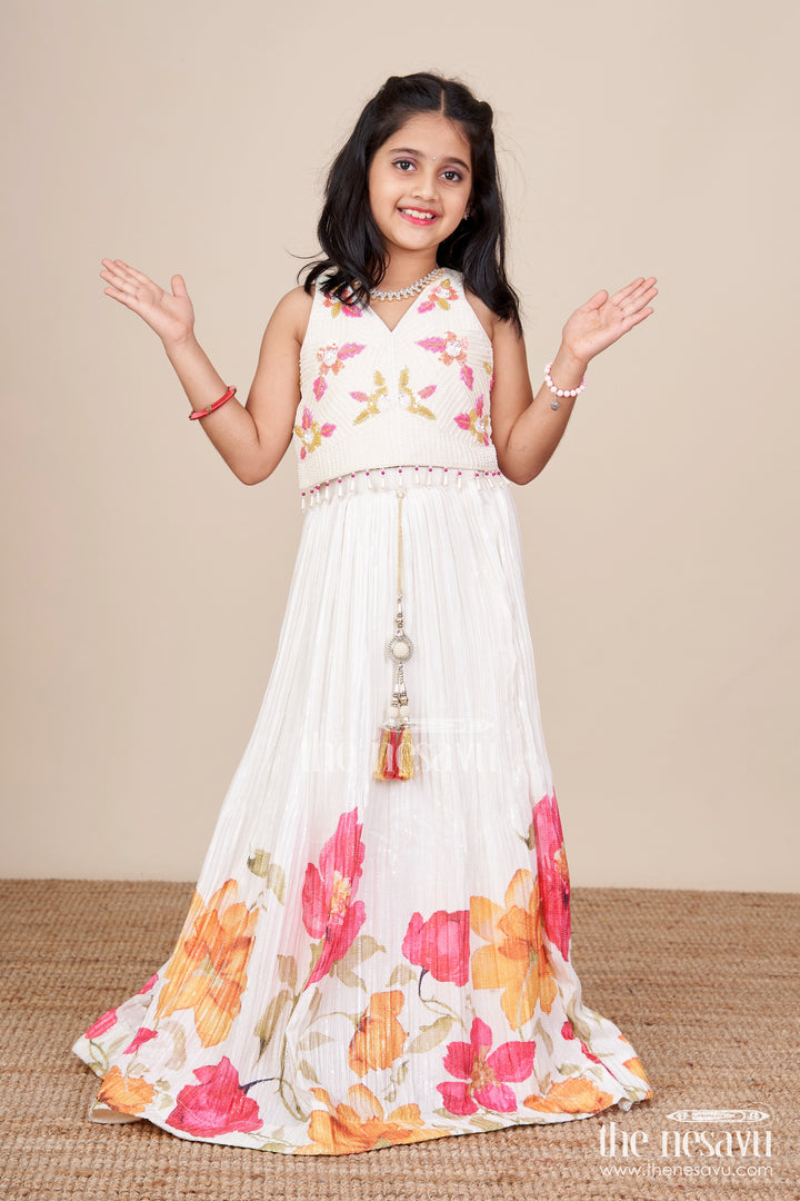 Girls Floral Lehenga Choli Set for Birthdays and Festive Functions