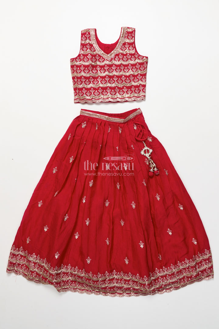 Girls Red Georgette Lehenga Choli for Weddings and Festive Occasions