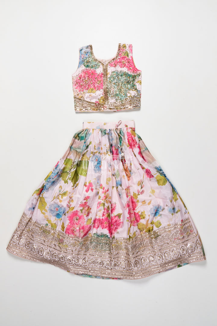 Girls ethnic lehenga with embroidered blouse for weddings and festive occasions