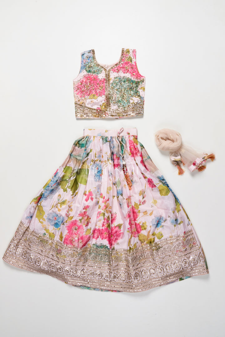 Girls ethnic lehenga with embroidered blouse for weddings and festive occasions