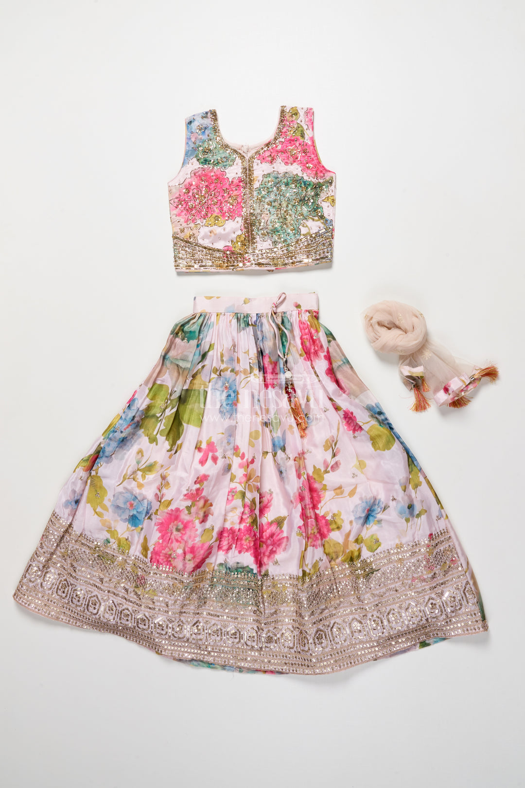 Girls ethnic lehenga with embroidered blouse for weddings and festive occasions