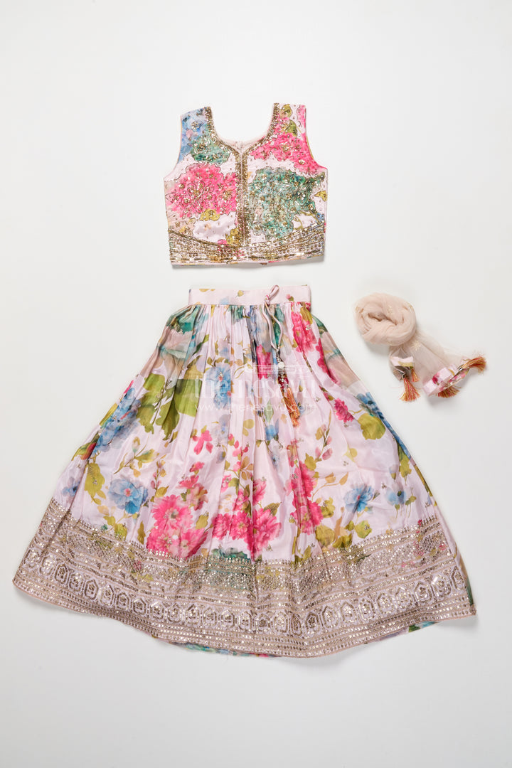 Girls ethnic lehenga with embroidered blouse for weddings and festive occasions