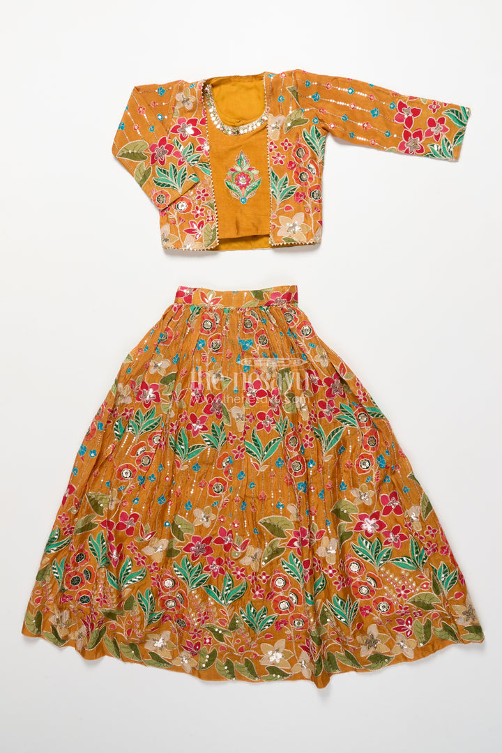 Girls lehenga set with embroidered blouse and digital print skirt