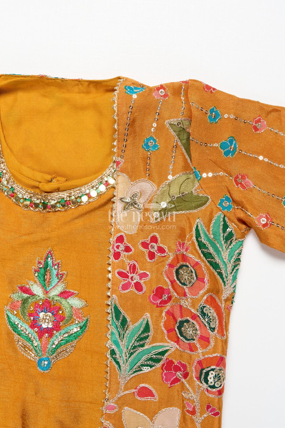 Girls lehenga set with embroidered blouse and digital print skirt