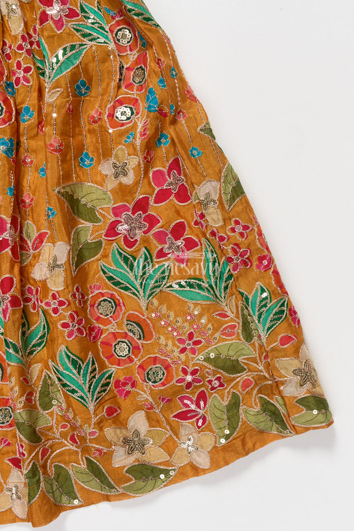 Girls lehenga set with embroidered blouse and digital print skirt