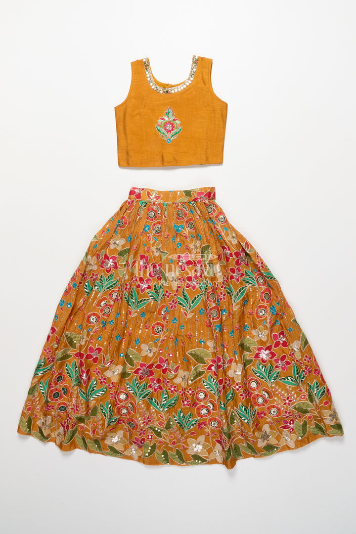 Girls lehenga set with embroidered blouse and digital print skirt