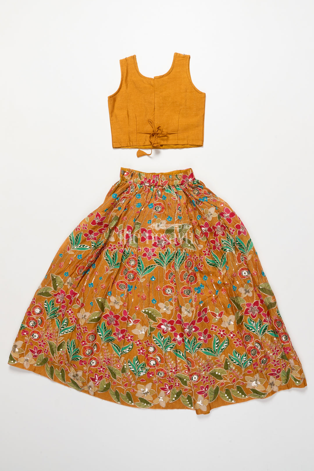 Girls lehenga set with embroidered blouse and digital print skirt