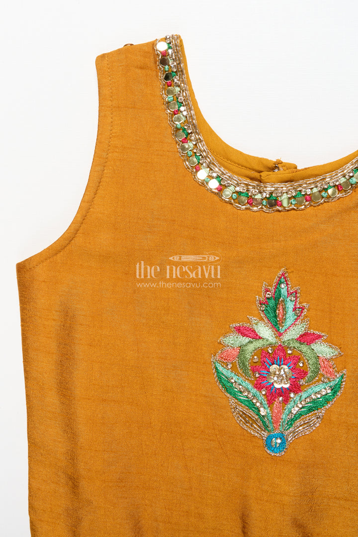 Girls lehenga set with embroidered blouse and digital print skirt