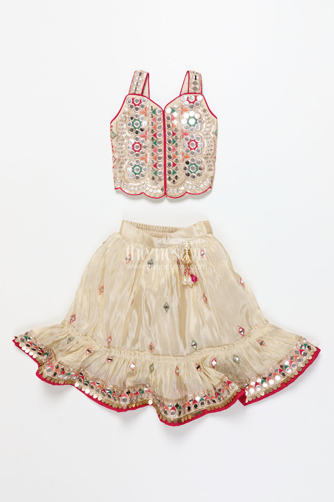 Girls Lehenga Choli with Mirror Work and Festive Design