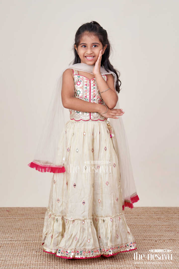 Girls Lehenga Choli with Mirror Work and Festive Design