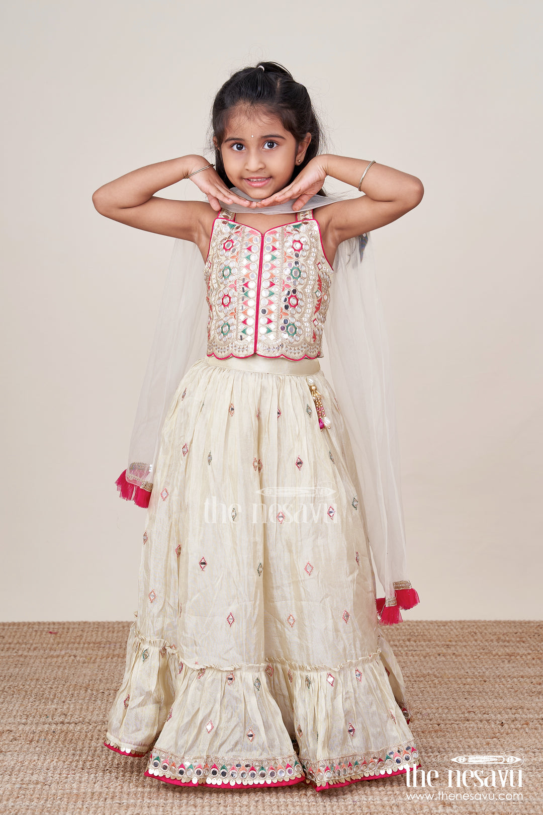 Girls Lehenga Choli with Mirror Work and Festive Design