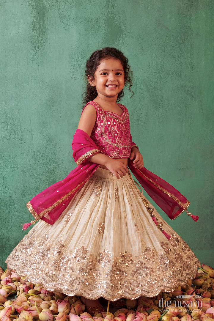 Girls Lehenga Choli in Pink with Thread Embroidery