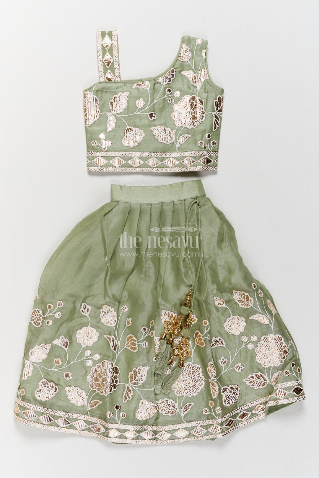 Kids Chaniya Choli in Green for Celebrations and Photos