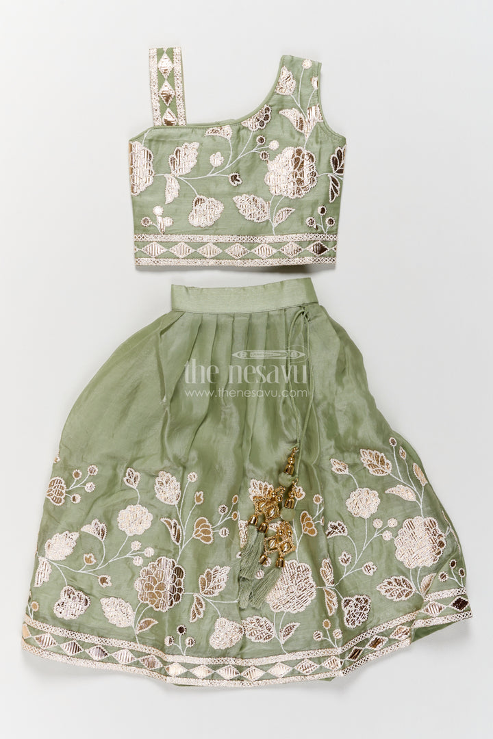 Kids Chaniya Choli in Green for Celebrations and Photos