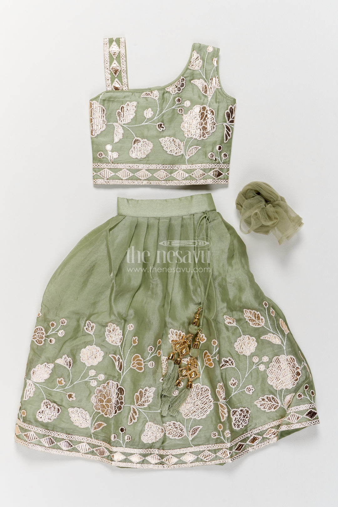 Kids Chaniya Choli in Green for Celebrations and Photos