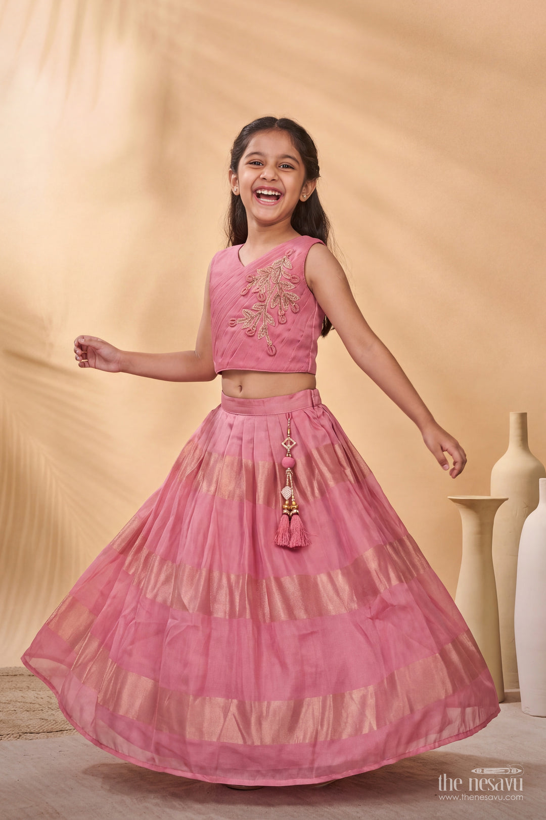 Kids Lehenga Set with Floral Detailing for Weddings and Parties