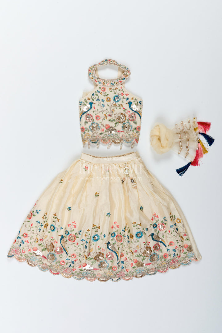 Kids Chaniya Choli in Off White for Celebrations and Photos