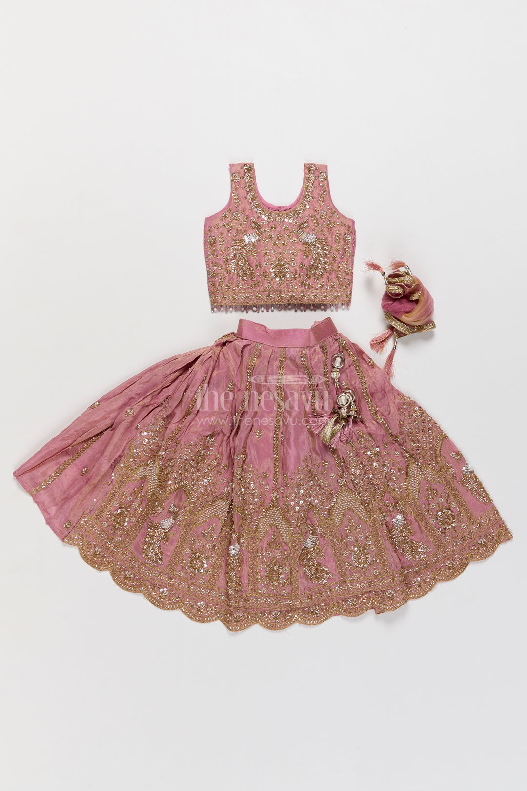 Girls Fancy Lehenga in Peach for Portrait Days