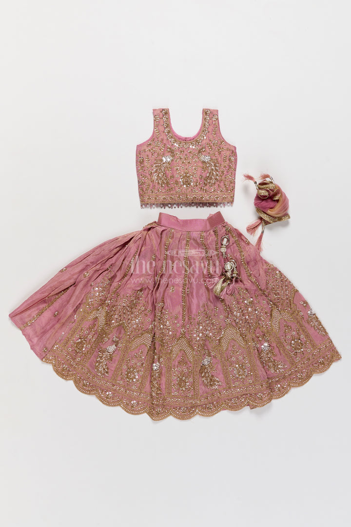 Girls Fancy Lehenga in Peach for Portrait Days