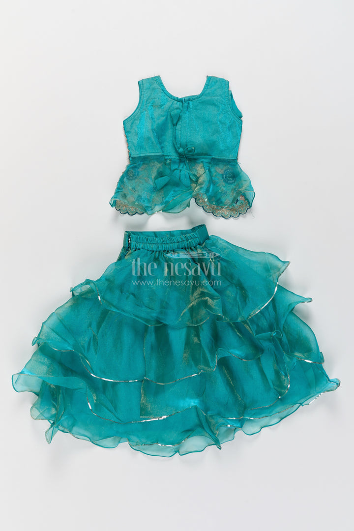 Girls Fancy Lehenga in Turquoise with Smart Tailoring