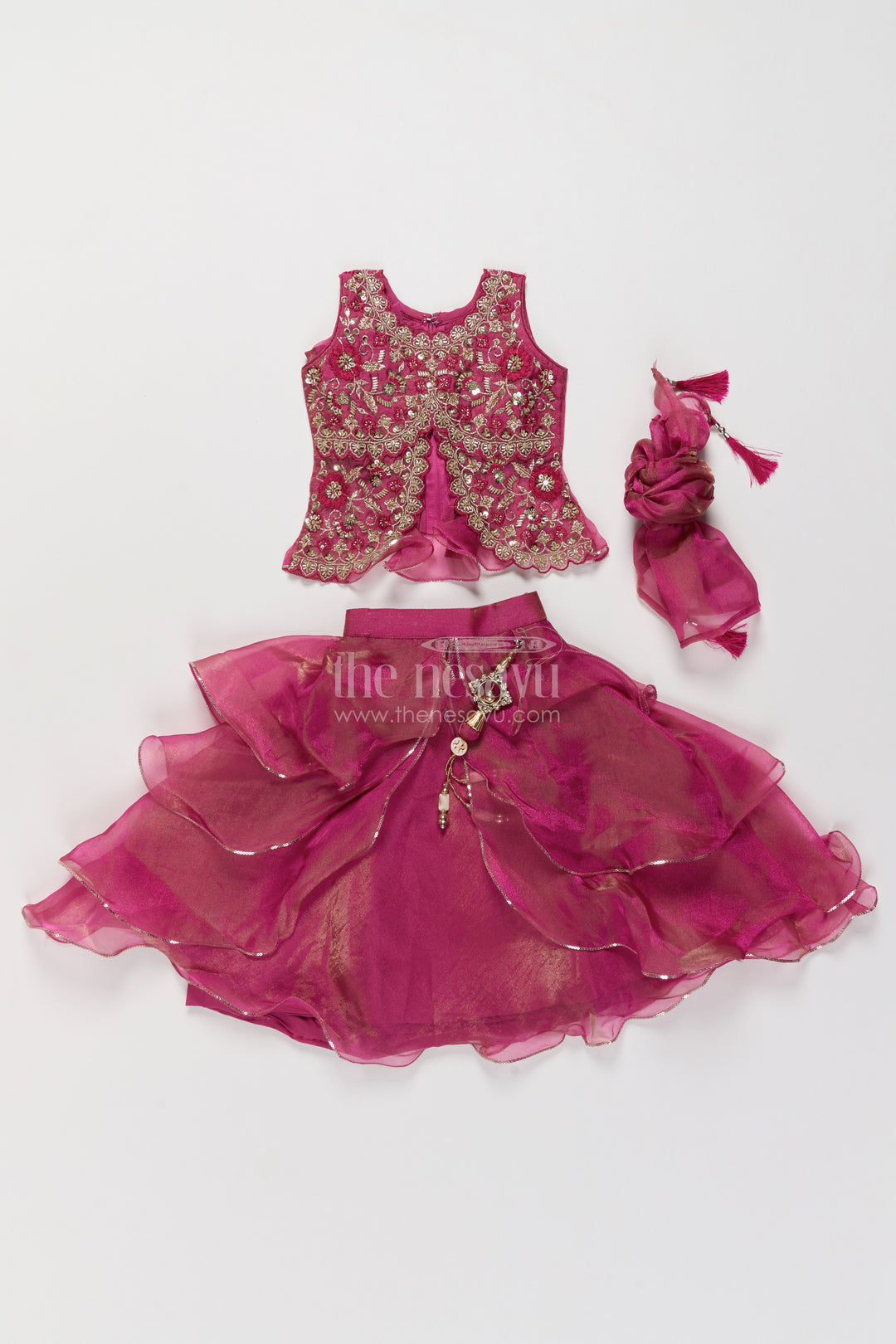 Kids Lehenga Set in Rani for Celebrations and Photos