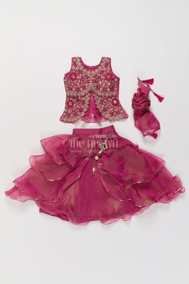Kids Lehenga Set in Rani for Celebrations and Photos