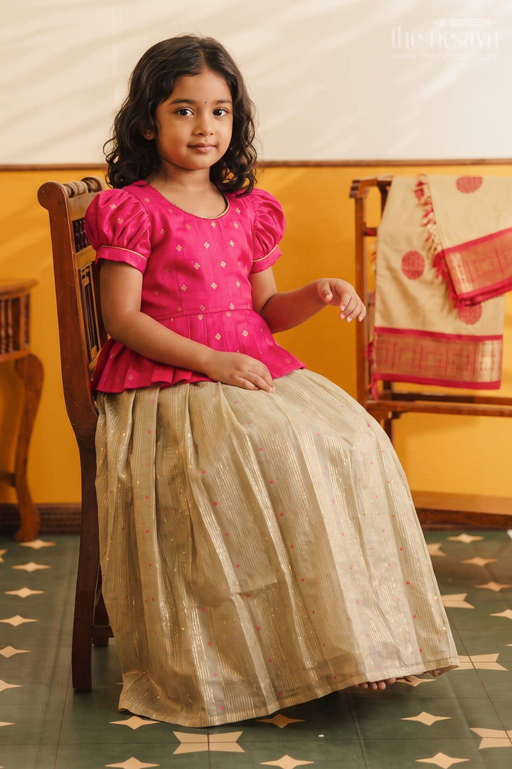 Girls Pattu Pavadai for Navaratri Celebrations and Temple Visits