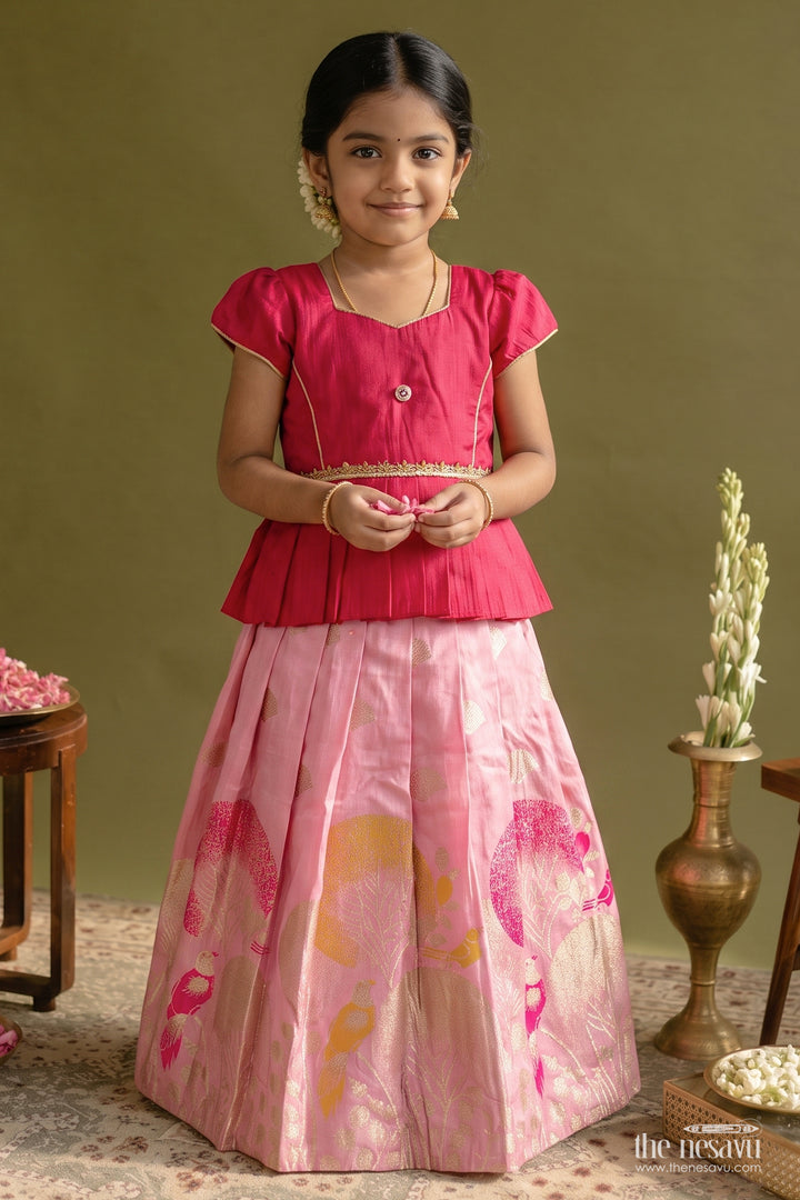Pattu Pavadai for Girls with Jacquard Weave for Festive Occasions