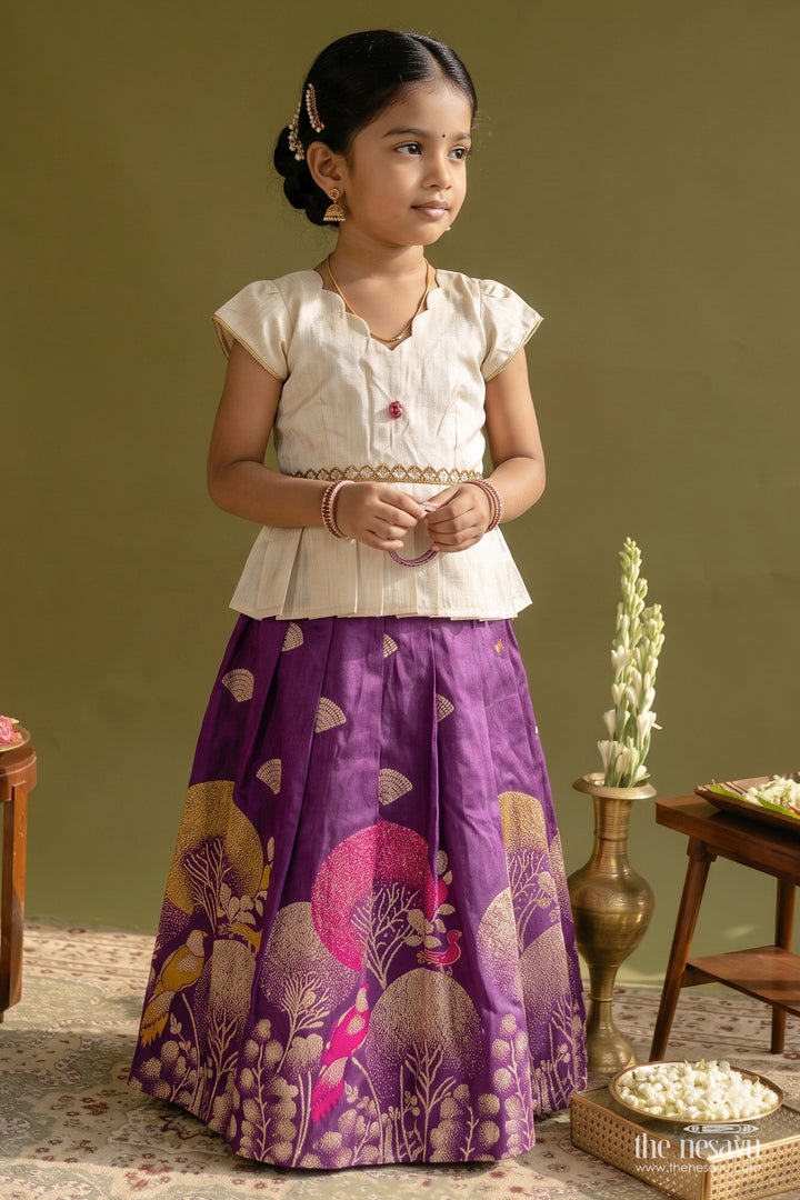 Silk Pavadai Sattai in Off White for Celebrations and Photos