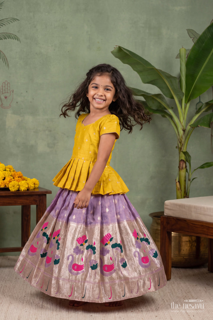 Pattu Pavadai in Yellow with Jacquard Weave