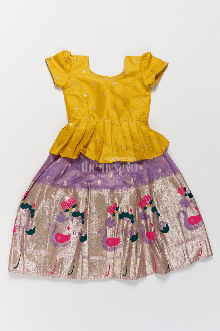 Pattu Pavadai in Yellow with Jacquard Weave
